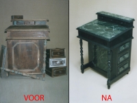 Restauratie secretaire. Marmer imitatie.Laren.