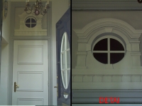 Raam. Trompe l`oeil geschilderd.